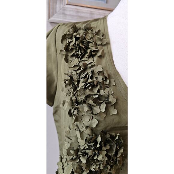 NWT Talbots Silk Cap Sleeve Floral Boho Pullover Top Women Size 8 Green‎ V-Neck - Picture 2 of 5